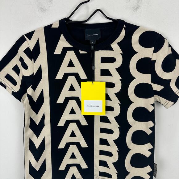 Marc Jacobs The Monogram Baby Tee Shirt Black Ivory Logo Crewneck Small NWT - Picture 4 of 11